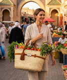 Stylish Moroccan Straw Tote Bag with Dan Details