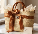 Stylish Moroccan Straw Tote Bag with Dan Details