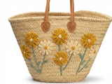 Moroccan Straw Tote with Golden & Cream Daisies