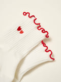Embroidery Heart Duo Ruffle Grip Sock