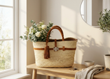 Stylish Moroccan Straw Tote Bag with Dan Details