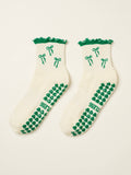 Bow Ruffle Grip Sock [Green], Pilates Socks