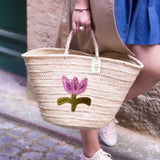 Purple Flower Straw Basket Bag - Practical Handmade bag