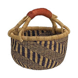 African Bolga Baskets : Navy/Nat. Mini w/Leather (G-149AN+)