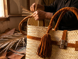 Stylish Moroccan Straw Tote Bag with Dan Details