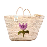Purple Flower Straw Basket Bag - Practical Handmade bag