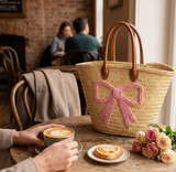 Pink Bow Embroidered Straw Bag – Valentine Gift Ready
