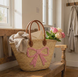 Pink Bow Straw Bag