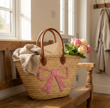 Pink Bow Embroidered Straw Bag – Valentine Gift Ready