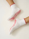 Embroidery Heart Duo Ruffle Grip Sock