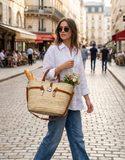 Stylish Moroccan Straw Tote Bag with Dan Details