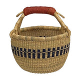 African Bolga Baskets : Navy/Nat. Mini w/Leather (G-149AN+)
