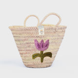 Purple Flower Straw Tote