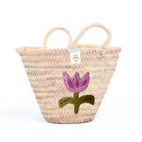 Purple Flower Straw Basket Bag - Practical Handmade bag