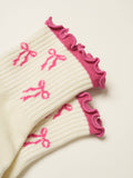 Bow Ruffle Grip Sock [Hot Pink]