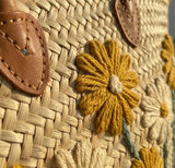 Moroccan Straw Tote with Golden & Cream Daisies