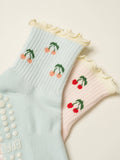 Cherry Ruffle Grip Sock [Baby Blue]