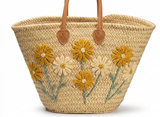 Moroccan Straw Tote with Golden & Cream Daisies