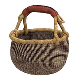African Bolga Baskets : Navy/Nat. Mini w/Leather (G-149AN+)