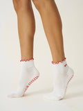 Embroidery Heart Duo Ruffle Grip Sock