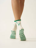 Bow Ruffle Grip Sock [Green], Pilates Socks