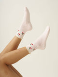Cherry Ruffle Grip Sock [Baby Pink], Pilates Socks