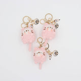Hand-Crochet Purrfect in Pink Cat Keychain with Whimsical Charms