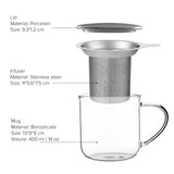 Glass Tea Mug & Porcelain Lid w/ Infuser -Minima™ Eva
