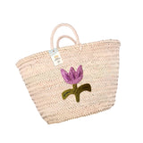 Purple Flower Straw Basket Bag - Practical Handmade bag