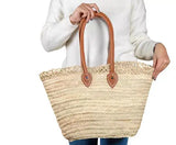 FRENCH MARKET BASKET - Woven Basket with Leather STRAPS