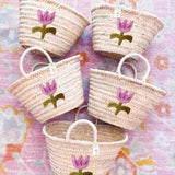 Purple Flower Straw Basket Bag - Practical Handmade bag