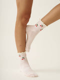 Cherry Ruffle Grip Sock [Baby Pink], Pilates Socks