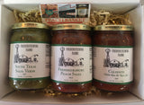 Fredericksburg Farms Taste the Heat of Fredericksburg gift 3 Pack (South Texas Salsa Verde, Fredericksburg Peach Salsa and Caliente)
